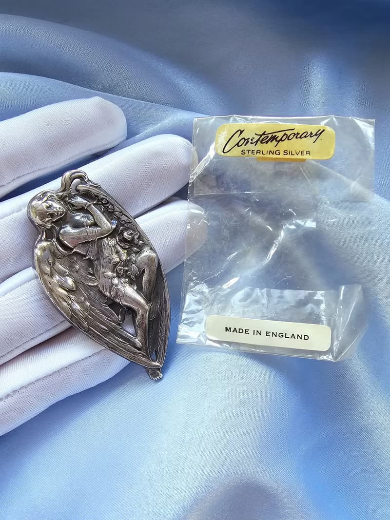 新藝術風格英國製925純銀長髮仙子胸針/別針/美國西洋古董飾品