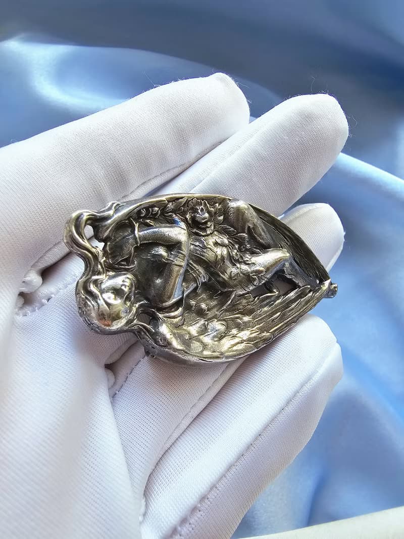 新藝術風格英國製925純銀長髮仙子胸針/別針/美國西洋古董飾品