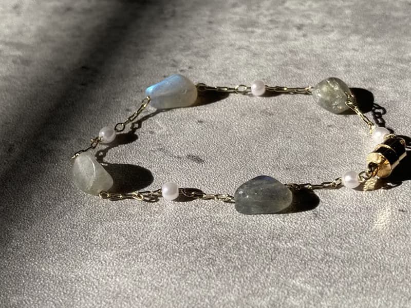 【簡約小清新 。拉長石手鍊】磁吸扣、注14K金、珍珠|易配戴