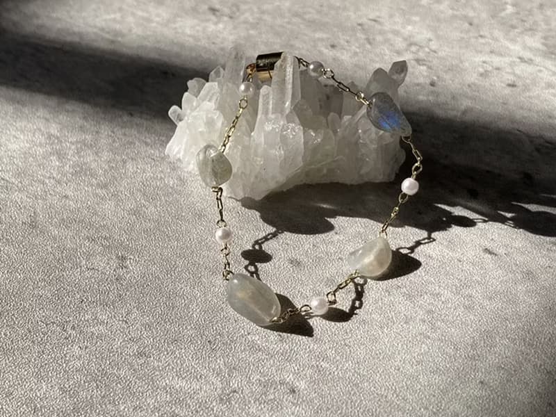 【簡約小清新 。拉長石手鍊】磁吸扣、注14K金、珍珠|易配戴