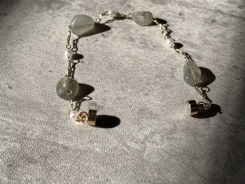 【簡約小清新 。拉長石手鍊】磁吸扣、注14K金、珍珠|易配戴