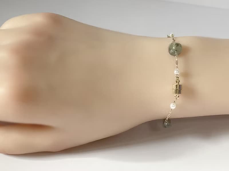 【簡約小清新 。拉長石手鍊】磁吸扣、注14K金、珍珠|易配戴