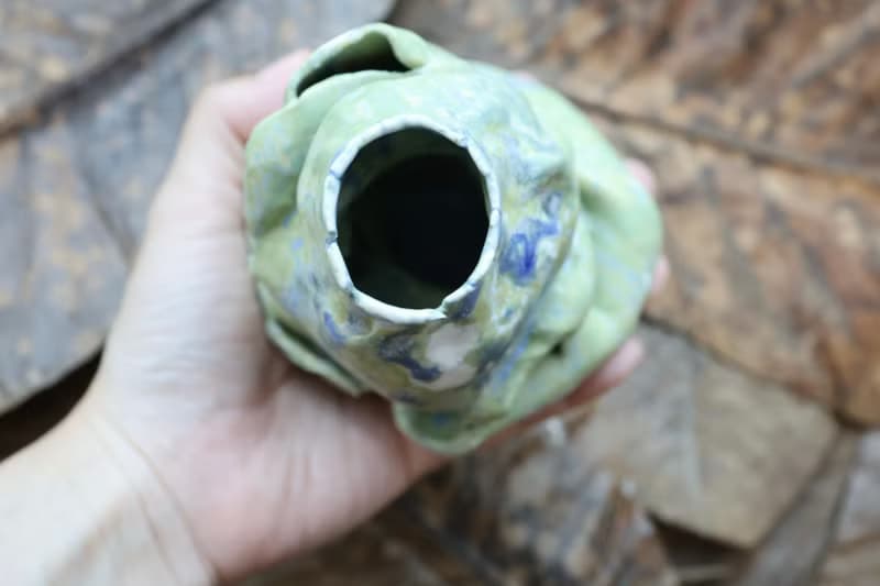 【喬遷禮物】風的皺折No4鈷綠手捏花器侘寂風雕塑擺件收藝術作品