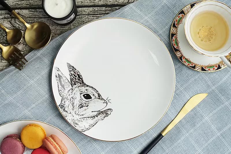 森林小夥伴系列 - Rabbit手指兔20cm 金邊骨瓷餐盤