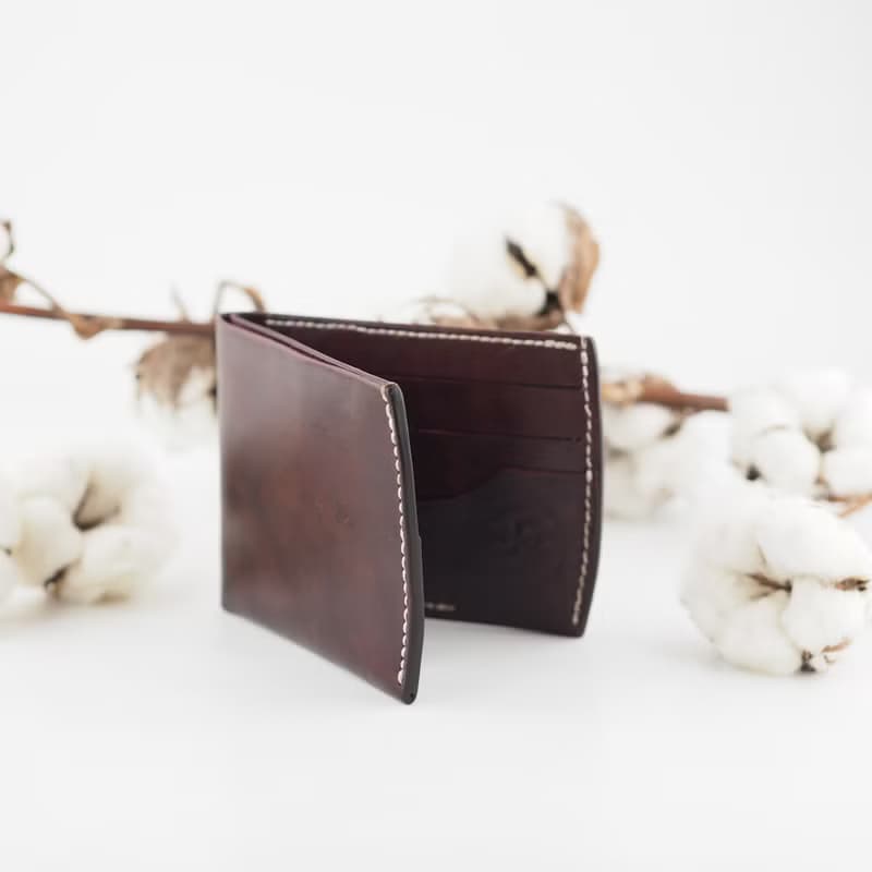 簡約皮革短夾 皮夾  咖啡紅色  手工製作