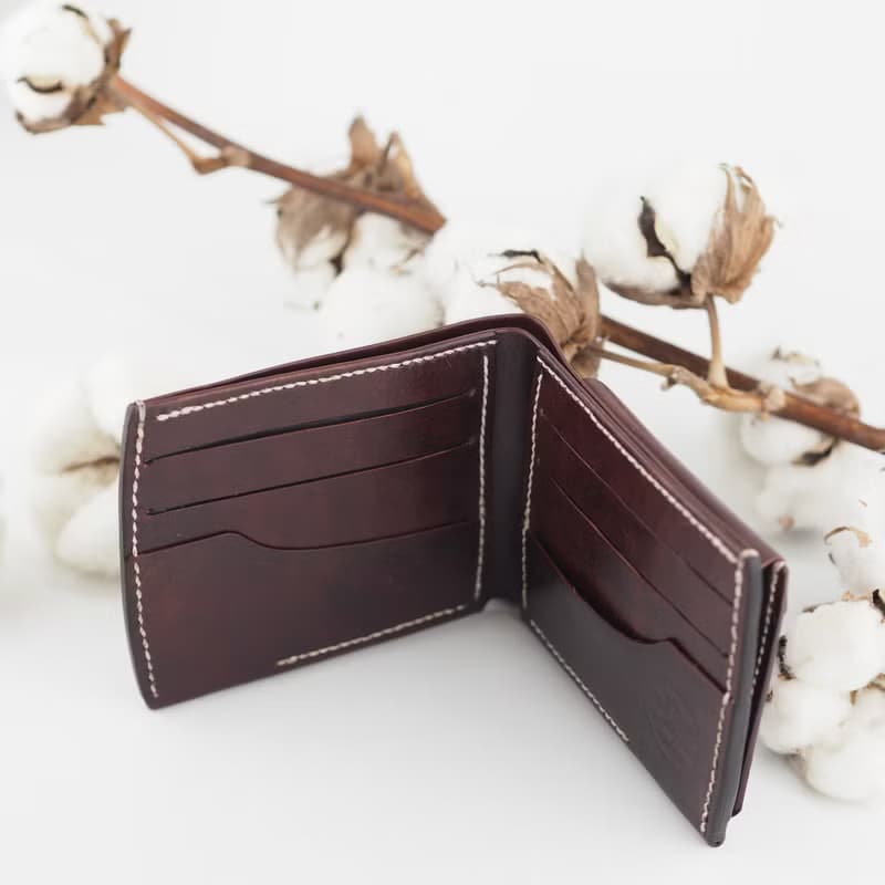簡約皮革短夾 皮夾  咖啡紅色  手工製作