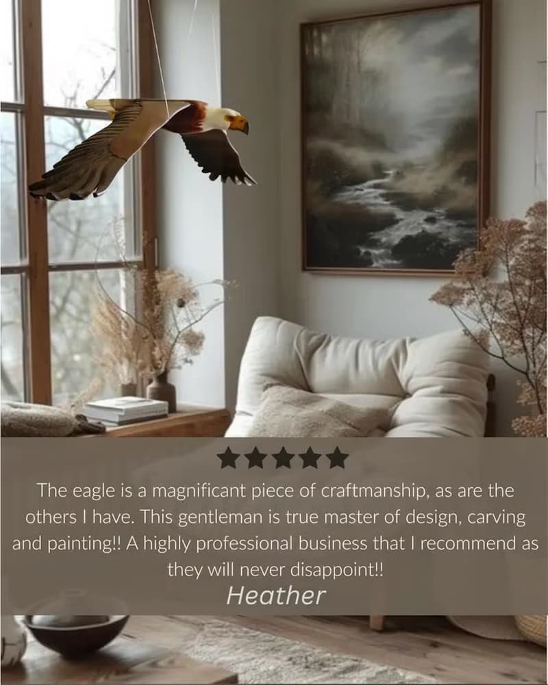 美國白頭海鵰木雕吊飾, 細緻雕刻工藝, 展翼飛翔的居家藝術