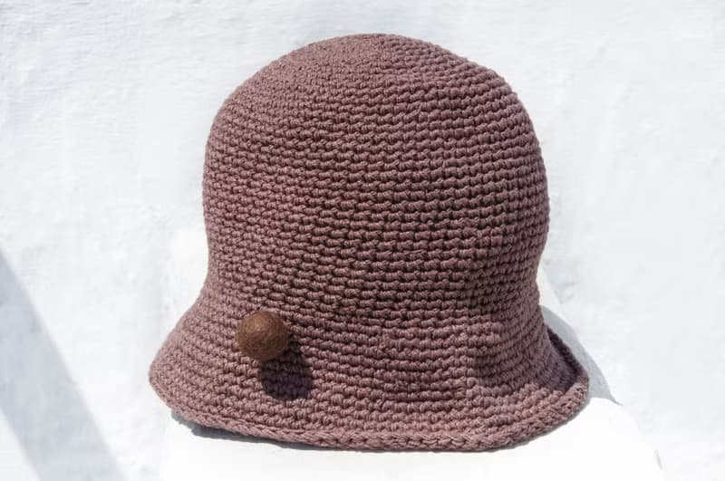手工編織棉麻帽 編織帽 漁夫帽 遮陽帽 手編草帽 登山帽-拿鐵咖啡