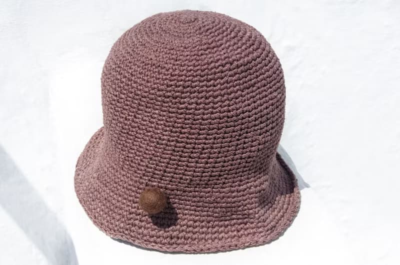 手工編織棉麻帽 編織帽 漁夫帽 遮陽帽 手編草帽 登山帽-拿鐵咖啡