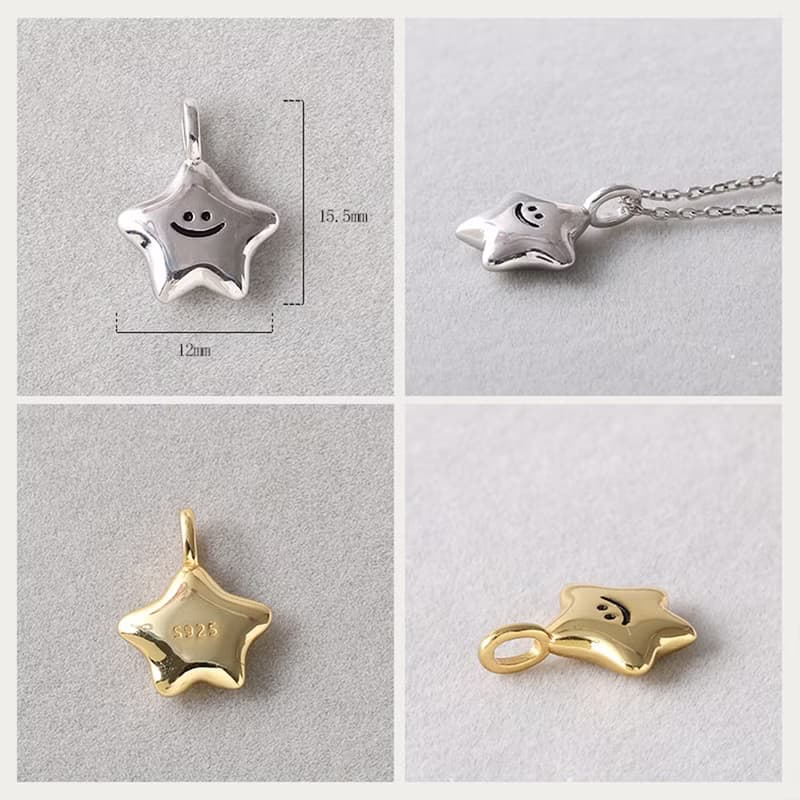 925純銀微笑星星吊墜項鍊 | 925純銀哈哈笑星形頸鏈 | 微笑星項鏈