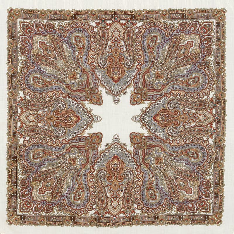 Pavlovo Posad Russian Shawl 100% Wool Scarf 125x125 cm Wrap Silk Fringe 1008-2