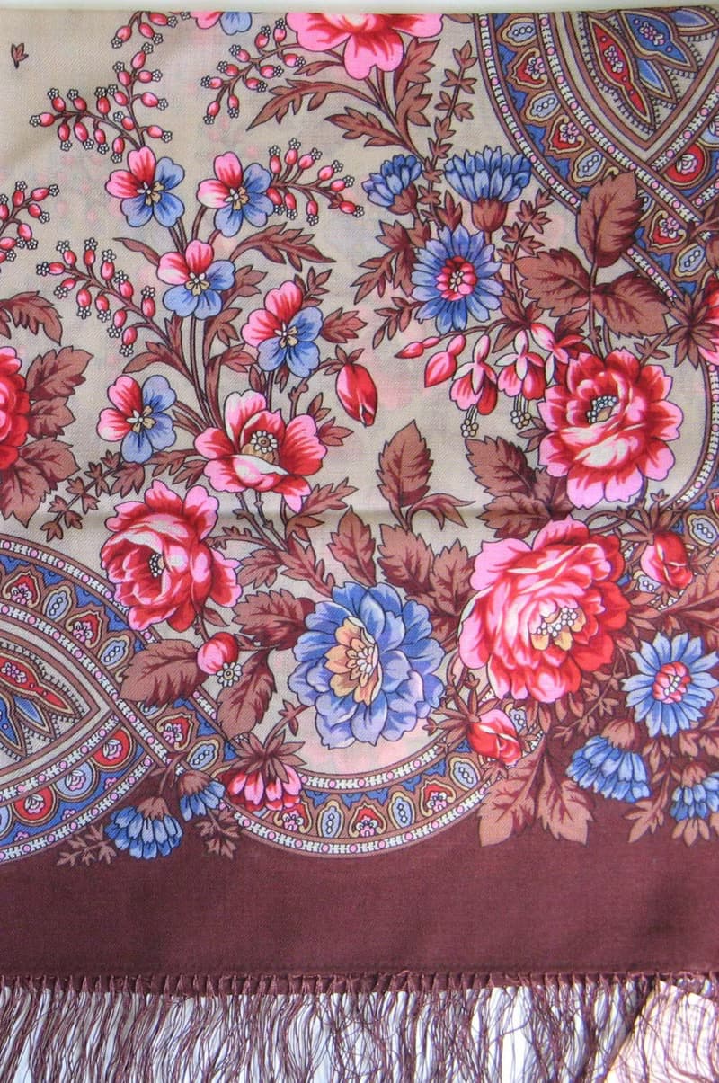 Authentic Pavlovo Posad Russian Shawl Scarf Soft 100% Wool 89x89 cm 1453-16