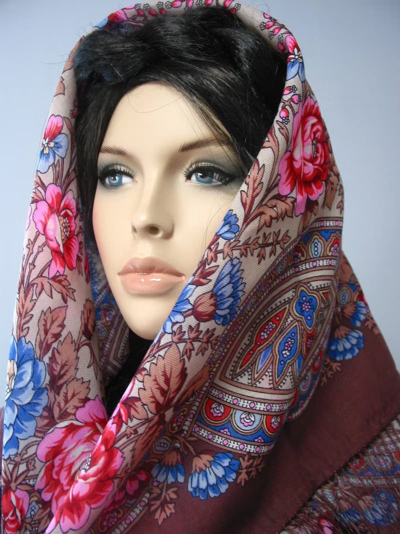Authentic Pavlovo Posad Russian Shawl Scarf Soft 100% Wool 89x89 cm 1453-16