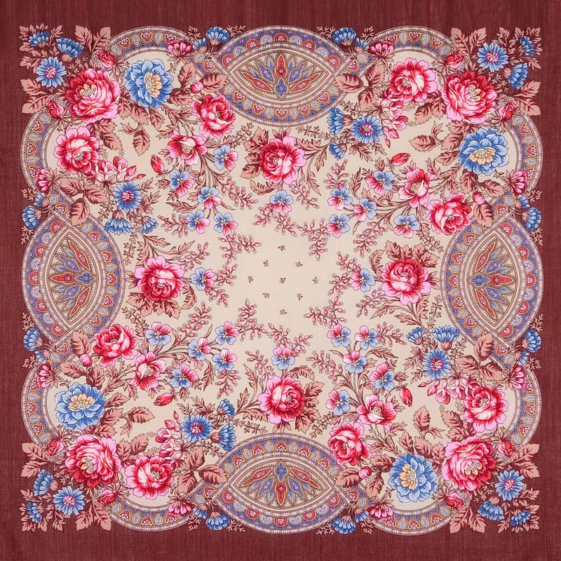 Authentic Pavlovo Posad Russian Shawl Scarf Soft 100% Wool 89x89 cm 1453-16