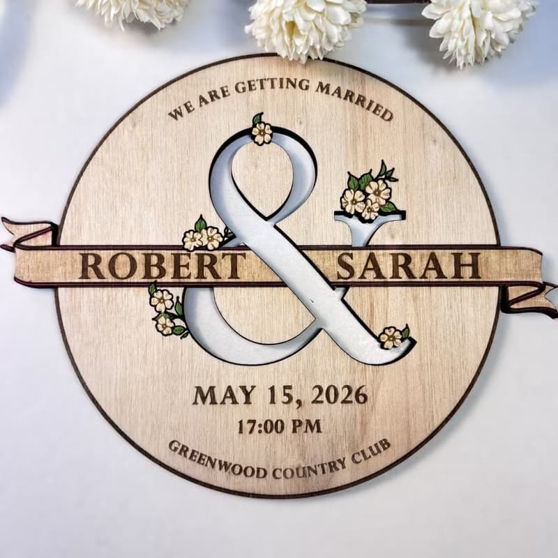 Wedding Information Wooden Sign – Custom Personalized Couple Names and Details
