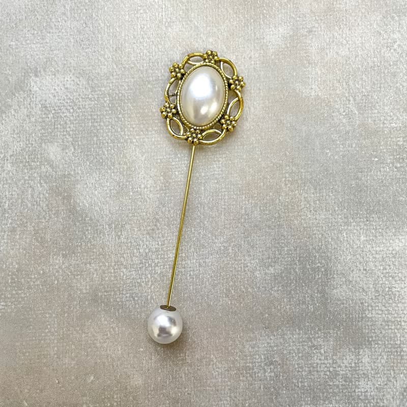復古系列胸針帽針 | 古典花框鑲白珠 | 交換禮物