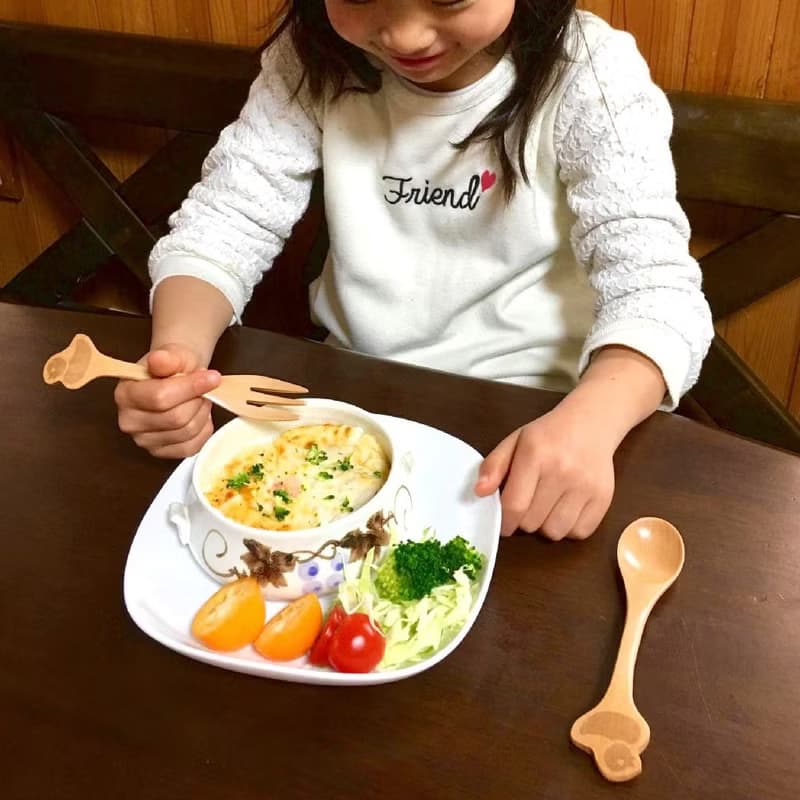 【SPICE】日本 PETIT'S MAMAN 兒童 天然木頭叉子&湯匙套組-鴨子