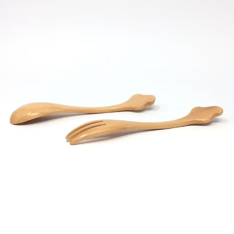 【SPICE】日本 PETIT'S MAMAN 兒童 天然木頭叉子&湯匙套組-鴨子