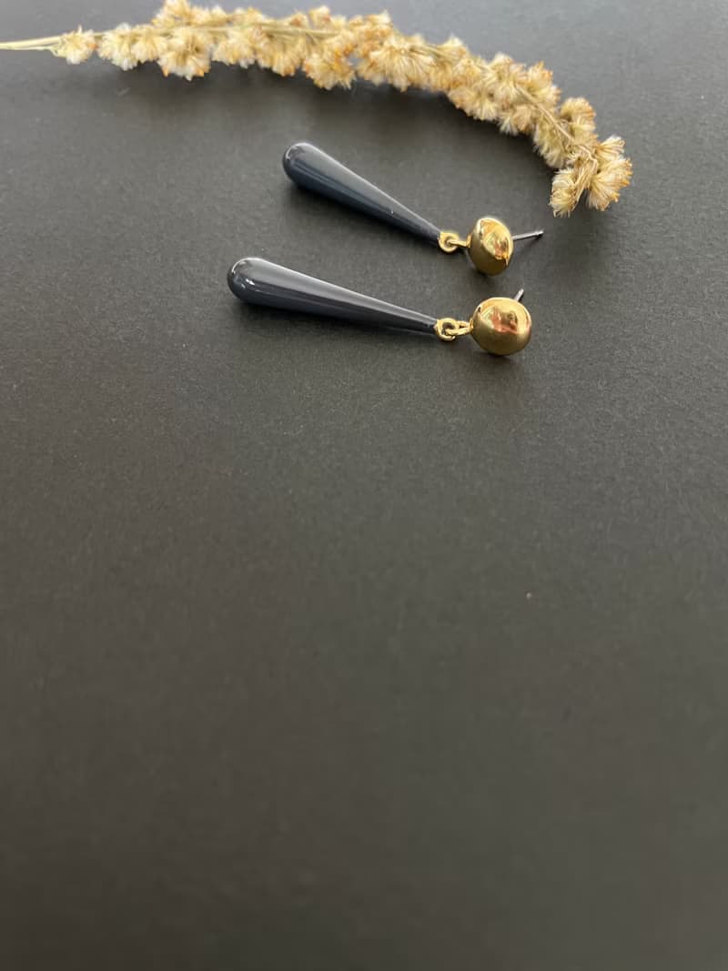 老又好古董珠寶 Trifari 深藍琺瑯水滴垂墜針式耳環P220
