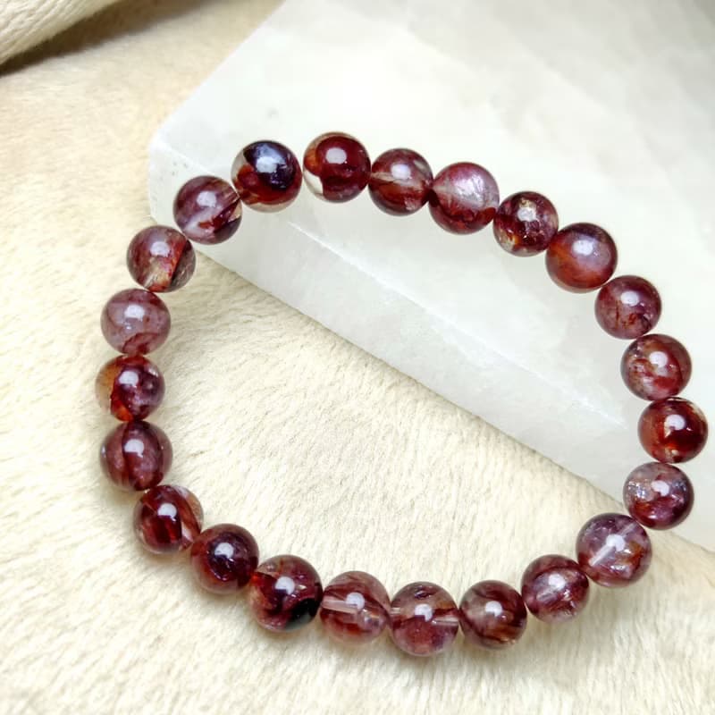 深紅 紅膠花 Hematoid Quartz 手串 手鍊 天然水晶  8mm 9mm