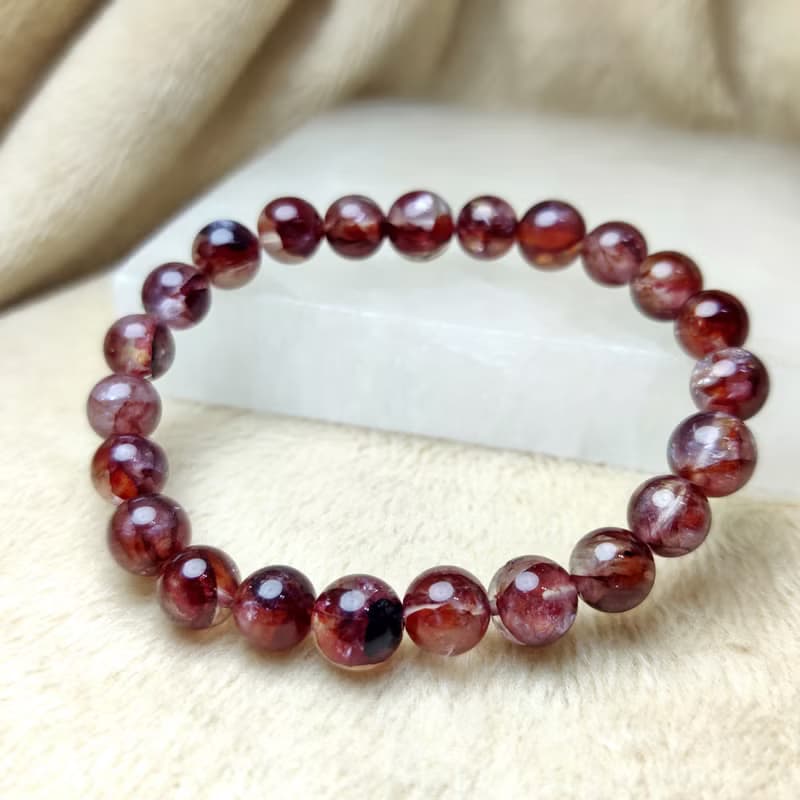 深紅 紅膠花 Hematoid Quartz 手串 手鍊 天然水晶  8mm 9mm