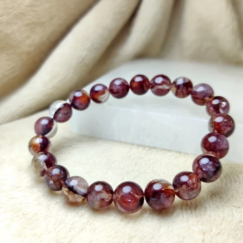 深紅 紅膠花 Hematoid Quartz 手串 手鍊 天然水晶  8mm 9mm