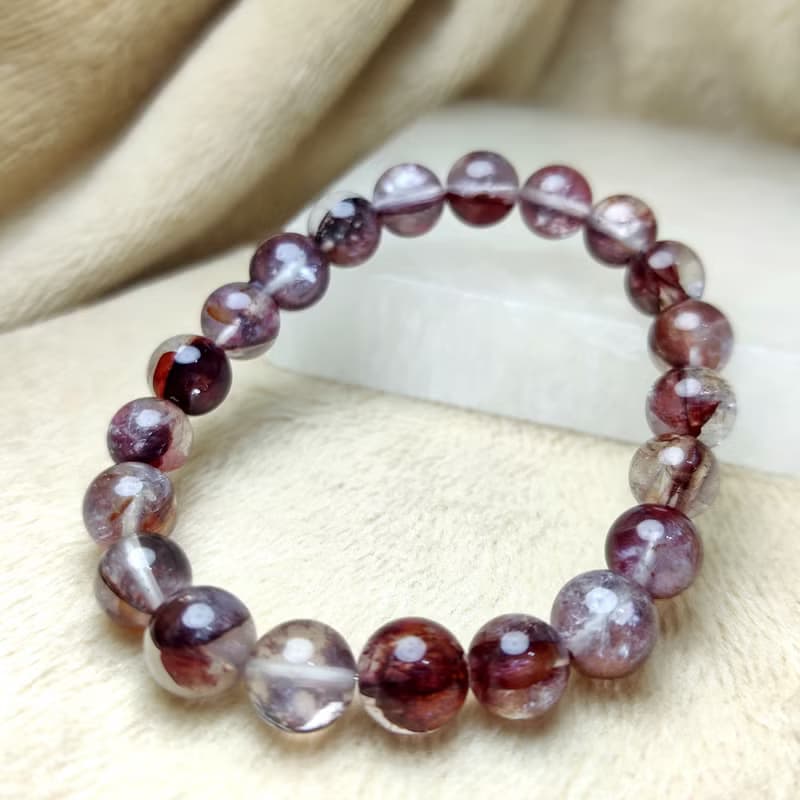 深紅 紅膠花 Hematoid Quartz 手串 手鍊 天然水晶  8mm 9mm