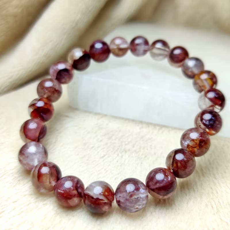 深紅 紅膠花 Hematoid Quartz 手串 手鍊 天然水晶  8mm 9mm