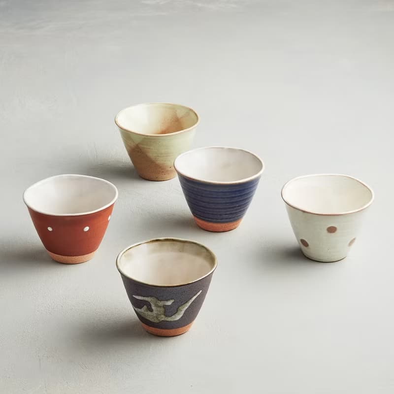 日本美濃燒 - 古窯釉彩陶杯 - 禮盒組(5件式) – 9.5cm