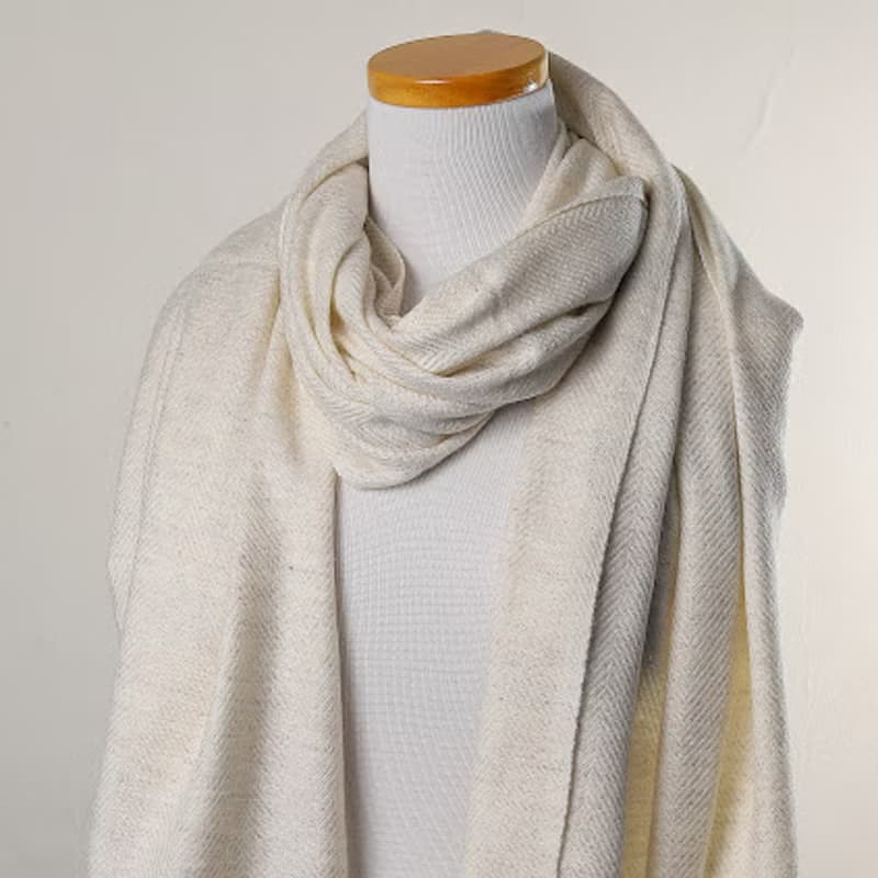 【厚款】喀什米爾羊毛圍巾/披肩 亞麻斜紋 厚款 手工機織