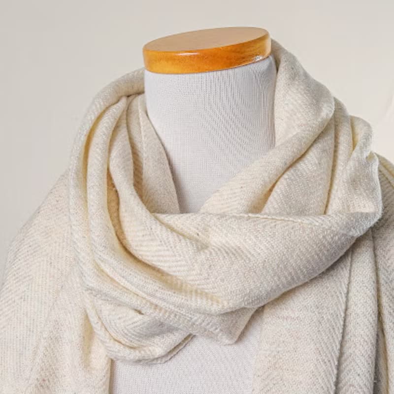 【厚款】喀什米爾羊毛圍巾/披肩 亞麻斜紋 厚款 手工機織