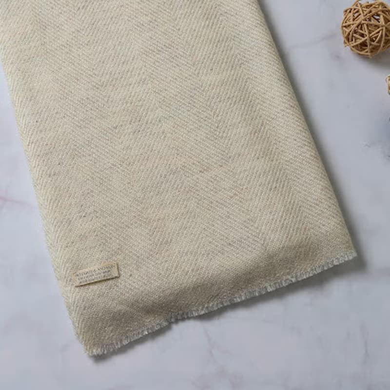 【厚款】喀什米爾羊毛圍巾/披肩 亞麻斜紋 厚款 手工機織