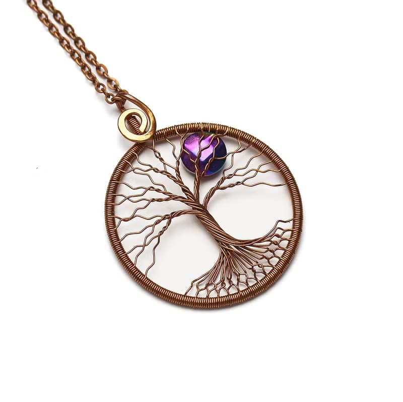 Copper Tree Of Life Pendant Good Luck Necklace Handmade Wire Wrapped Jewelry