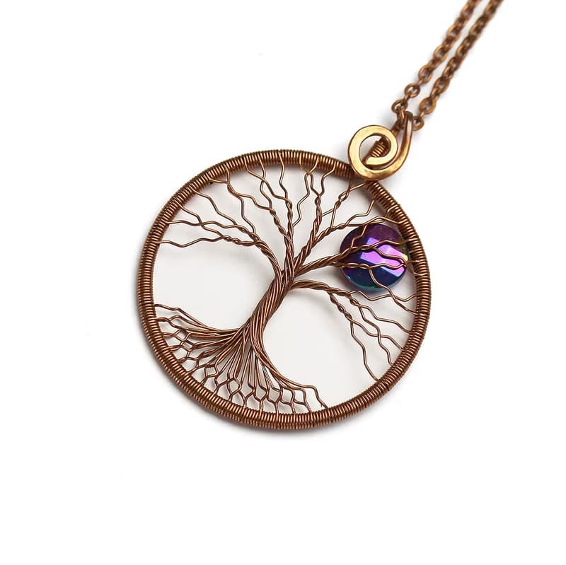 Copper Tree Of Life Pendant Good Luck Necklace Handmade Wire Wrapped Jewelry