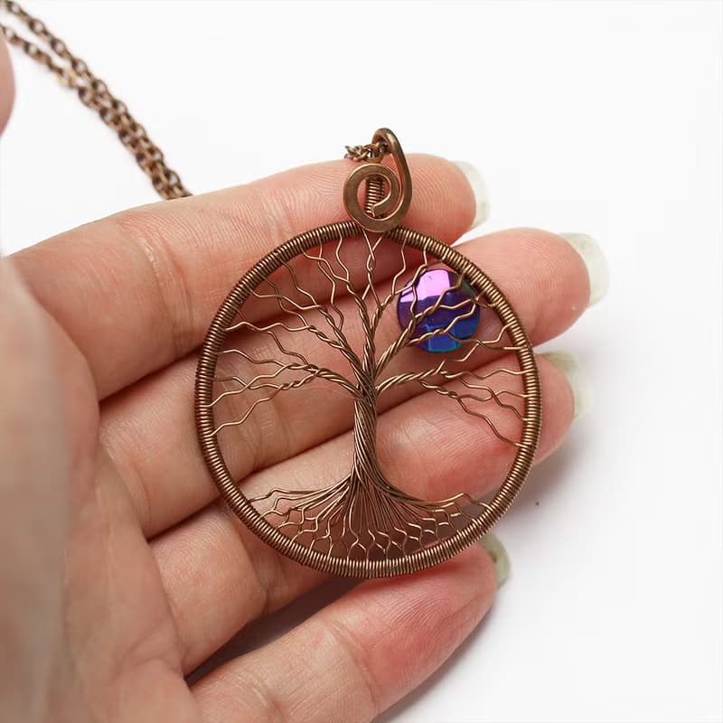 Copper Tree Of Life Pendant Good Luck Necklace Handmade Wire Wrapped Jewelry