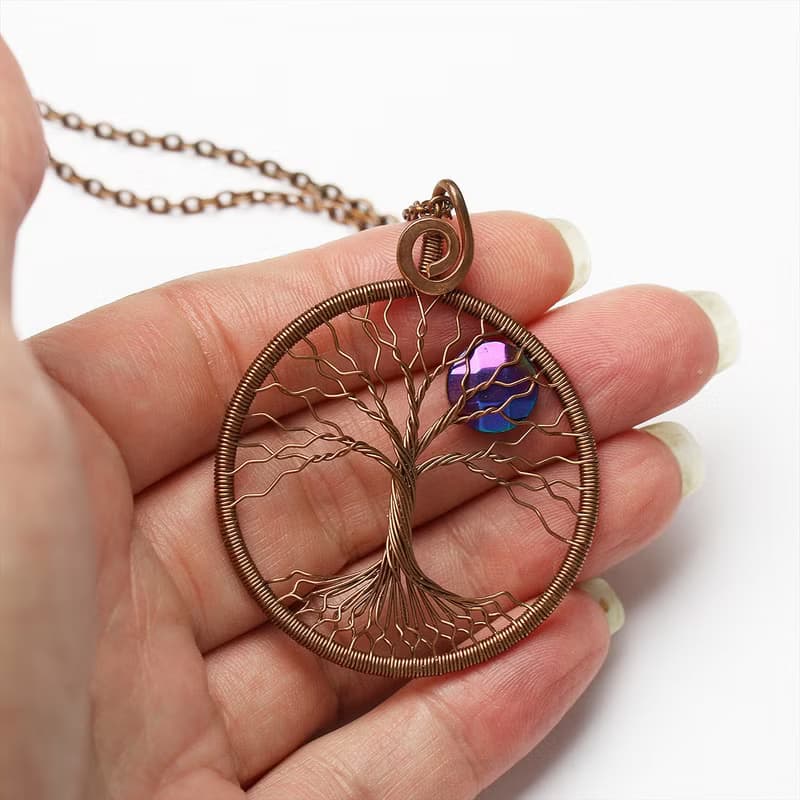 Copper Tree Of Life Pendant Good Luck Necklace Handmade Wire Wrapped Jewelry
