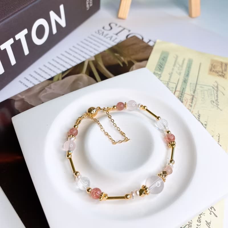 花想 星光粉晶 草莓晶 雪花幽靈 珍珠 水晶礦石磁吸扣手鍊手環