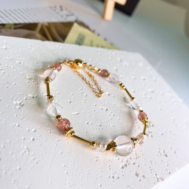 花想 星光粉晶 草莓晶 雪花幽靈 珍珠 水晶礦石磁吸扣手鍊手環