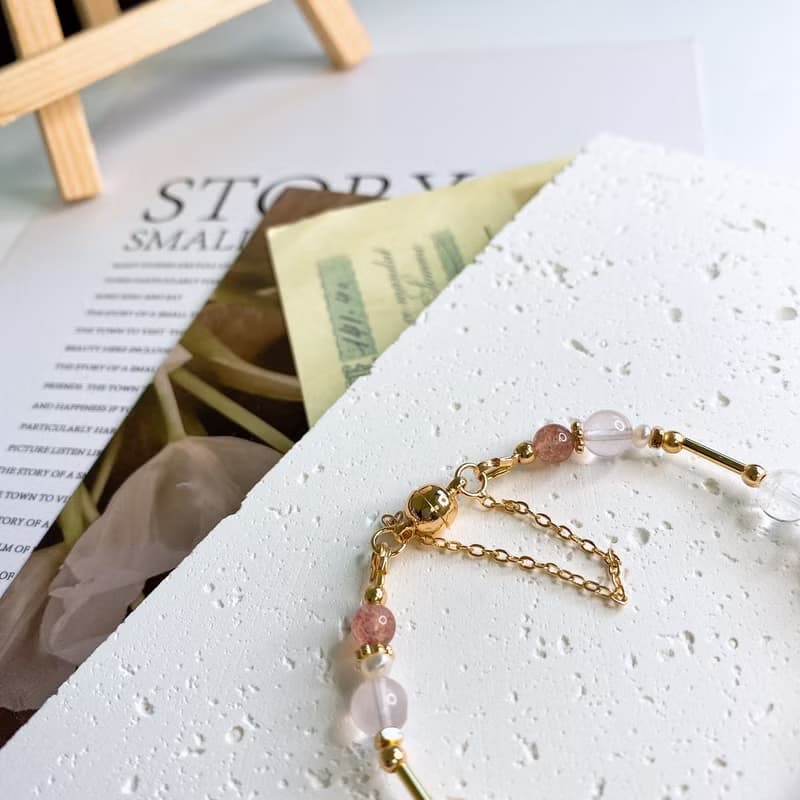 花想 星光粉晶 草莓晶 雪花幽靈 珍珠 水晶礦石磁吸扣手鍊手環