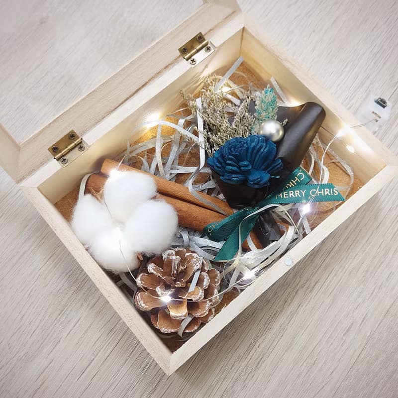 聖誕交換禮物小花束木盒/聖誕禮物/永生花/交換禮物/乾燥花束
