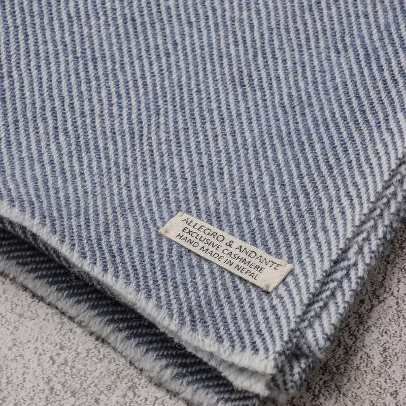 【窄版】喀什米爾羊毛圍巾 深藍斜紋 脖圍 手工機織