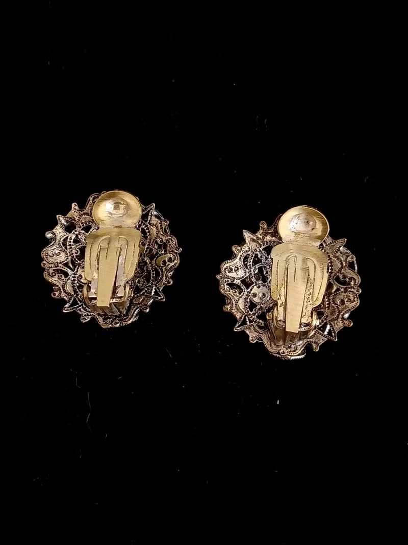 vintage jewelry  西德製 古董儽絲綴萊茵鑽造型 夾式耳環