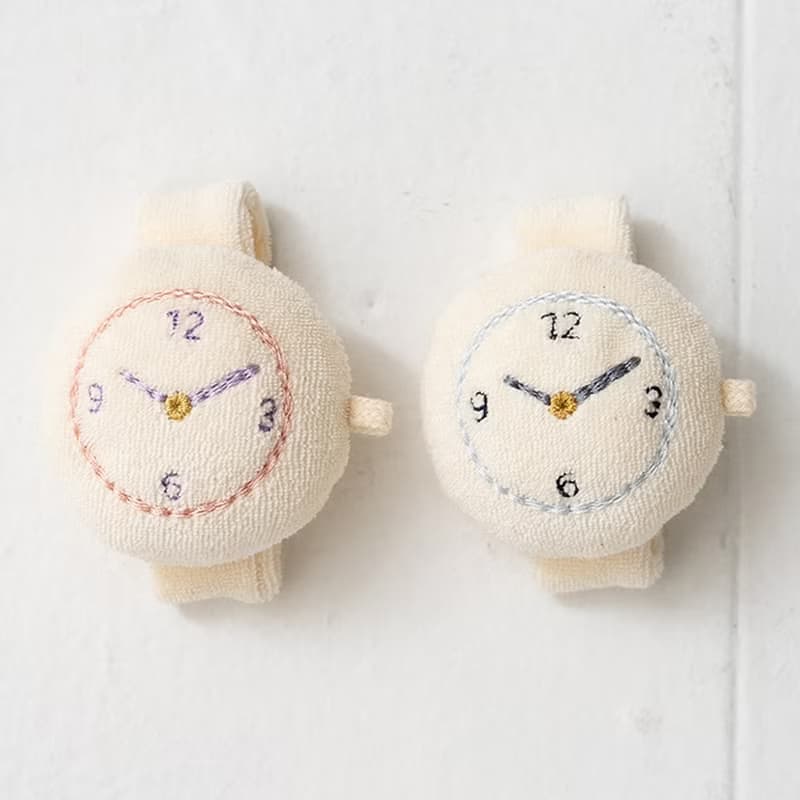 【NEW ARRIVAL!!】Y-1392 100%オーガニックコットン 時計のガラガラ 日本製