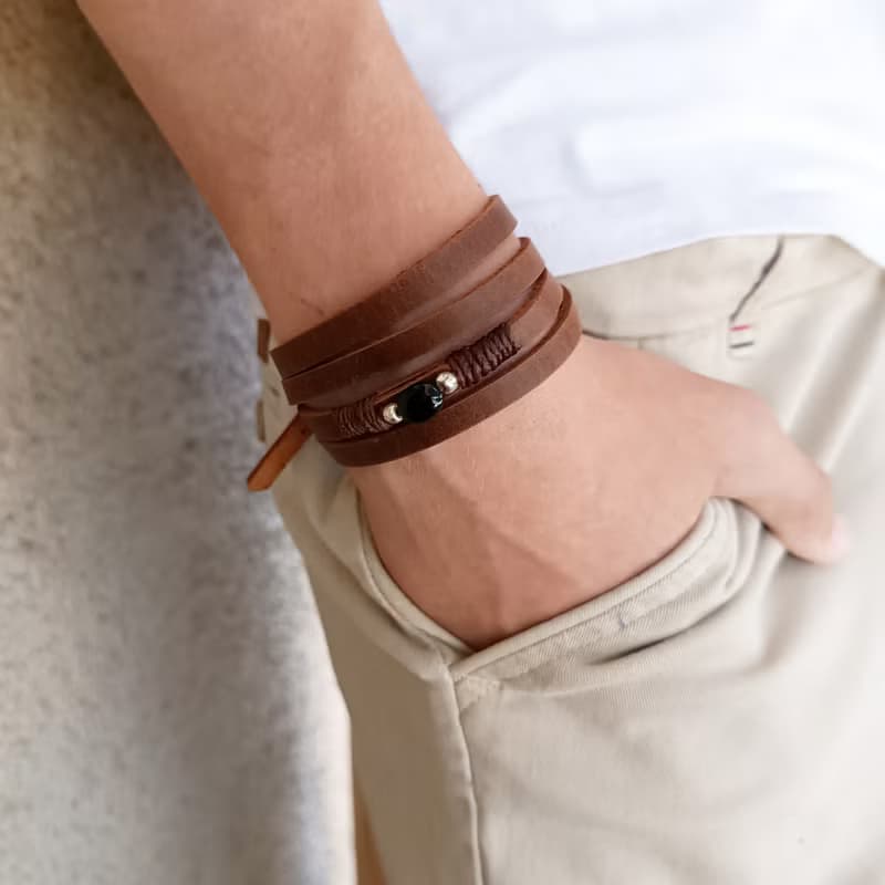 Multi Layer Bracelet with Black Tourmaline, Wrap Choker, Versatile Jewelry
