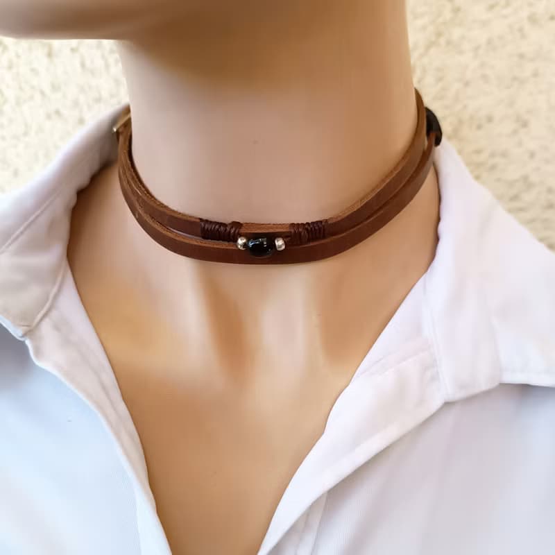 Multi Layer Bracelet with Black Tourmaline, Wrap Choker, Versatile Jewelry