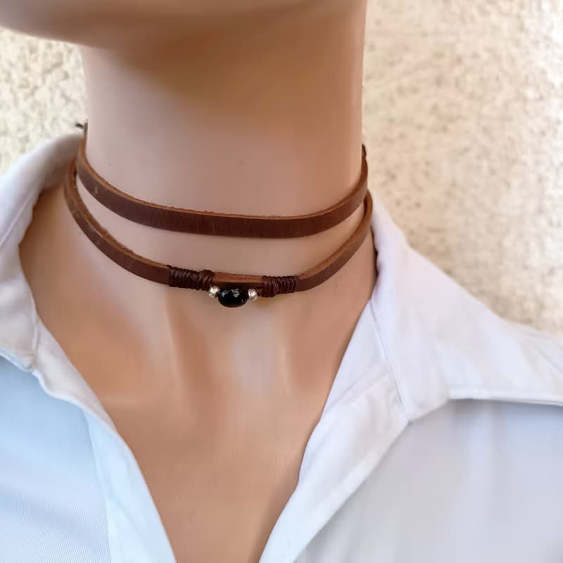 Multi Layer Bracelet with Black Tourmaline, Wrap Choker, Versatile Jewelry