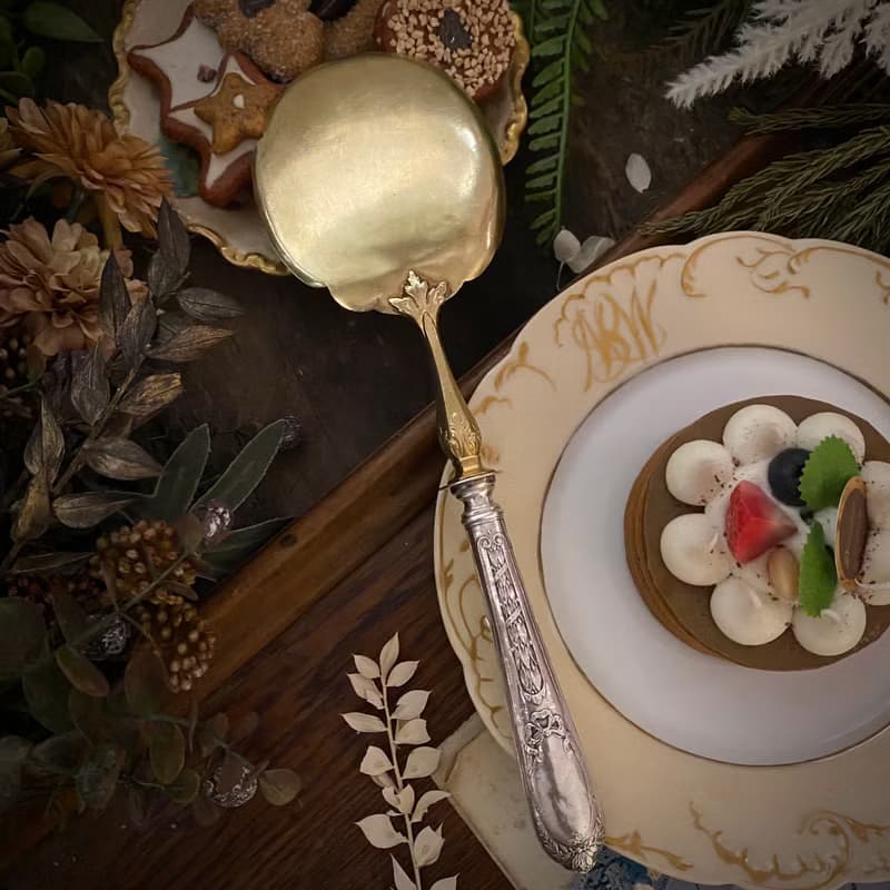 法國 Belle Époque × 路易十六復興風格 蝴蝶結紋 純銀冰淇淋鏟