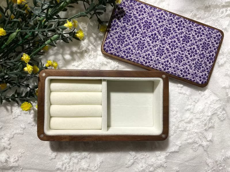 小巾繡木首飾盒 戒指收納 刺繡 紫