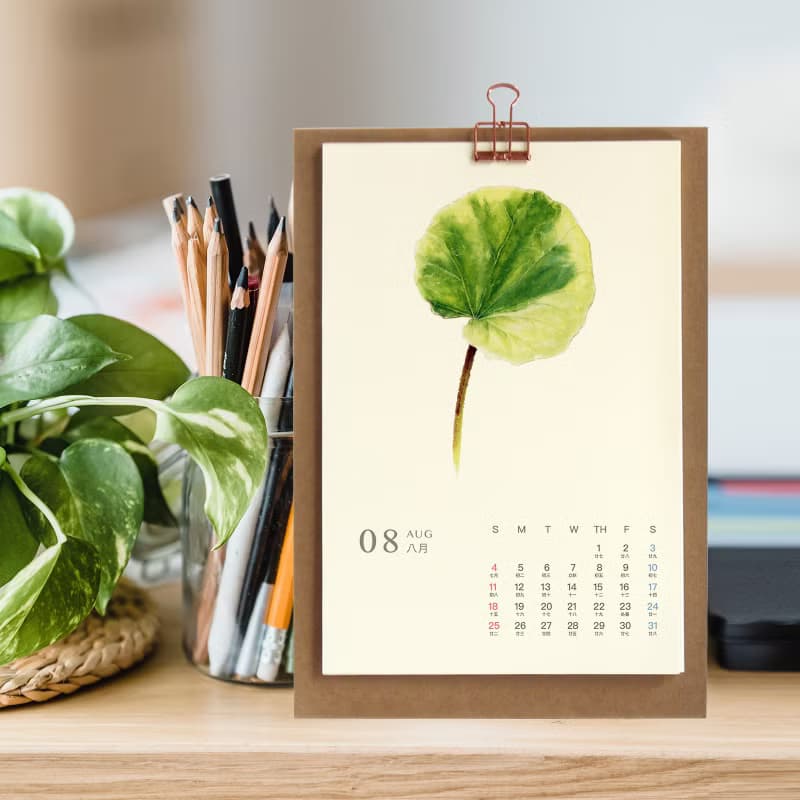 2025桌曆  台灣香港假期 年曆 綠色清新治癒的植物 新年禮物2