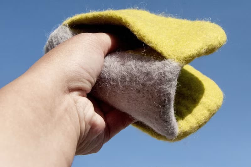 純羊毛氈隔熱手套/廚房用品/羊毛氈保溫手套/阻熱手套-螢光綠灰色